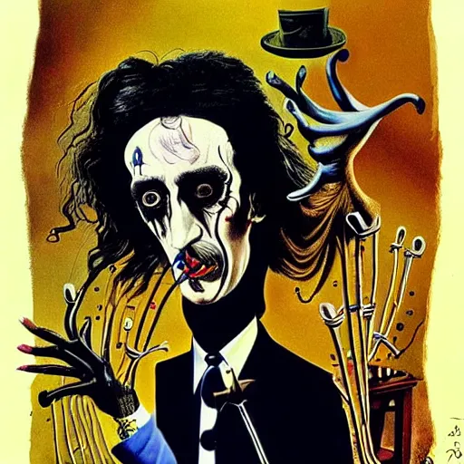 Image similar to graphic illustration, creative design, salvador dali as alice cooper, biopunk, francis bacon, highly detailed, hunter s thompson, concept art