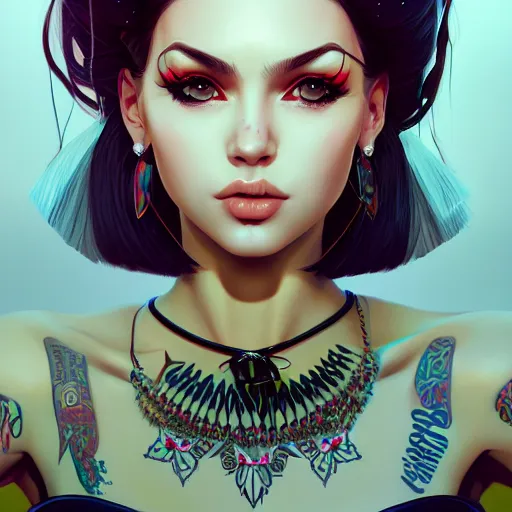 Image similar to a portrait of a beautiful punkrock gypsy, art by ilya kuvshinov and wlop and artgerm and josan gonzalez, digital art, highly detailed, intricate, sharp focus, trending on artstation hq, deviantart, pinterest, unreal engine 5, 4 k uhd image