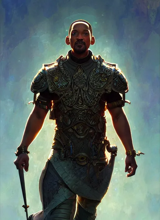 Image similar to will smith as oscar diggs, intricate, d & d, fantasy, art nouveau, digital painting, trending on artstation, sharp focus, wide shot, illustration, global illumination, ray tracing, art by artgerm and greg rutkowski and ruan jia