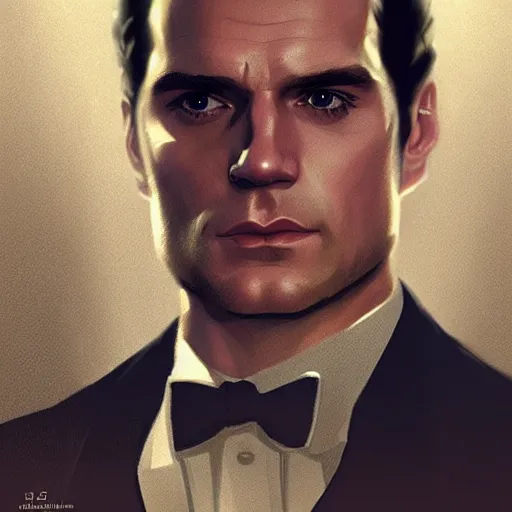 Prompt: henry cavill as james bond, portrait, highly detailed, digital painting, artstation, concept art, sharp focus, illustration, art by artgerm and greg rutkowski and alphonse mucha