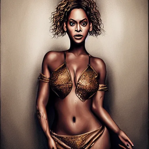 Prompt: intense Beyonce full body, painted by michael karcz