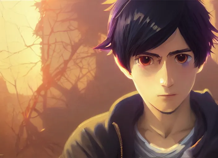 Image similar to highly detailed portrait of eren jaeger, in no game no life, stephen bliss, 8 k, unreal engine, fantasy art by greg rutkowski, loish, rhads, ferdinand knab, makoto shinkai and lois van baarle, ilya kuvshinov, rossdraws, tom bagshaw, global illumination, radiant light, detailed and intricate environment