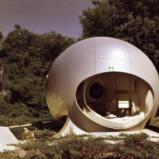 Prompt: futuristic pod dwelling by buckminster fuller and syd mead, contemporary architecture, photo journalism, photography, cinematic, national geographic photoshoot
