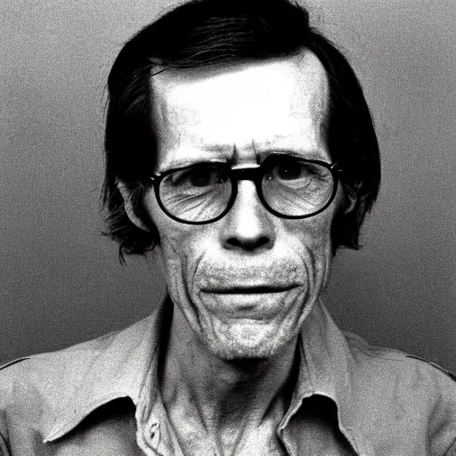 Prompt: 1970s of Mugshot Portrait of a very old and decrepit Willem Dafoe with glasses and no beard, with very short hair and a receding hairline, dressed in 1970s menswear, taken in the 1970s, photo taken on a 1970s polaroid camera, grainy, real life, hyperrealistic, ultra realistic, realistic, highly detailed, epic, HD quality, 8k resolution, body and headshot, film still, front facing, front view, headshot and bodyshot, detailed face, very detailed face