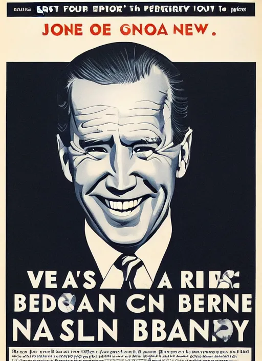 Image similar to first person perspective of joe biden staring directly at you ominously with a big scary smile, 1940s scare tactic propaganda art