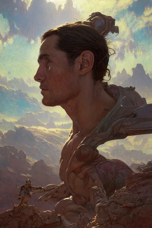 Image similar to John Carter portrait on Martian landscape by Stanley Artgerm Lau, greg rutkowski, thomas kindkade, alphonse mucha, loish, norman Rockwell