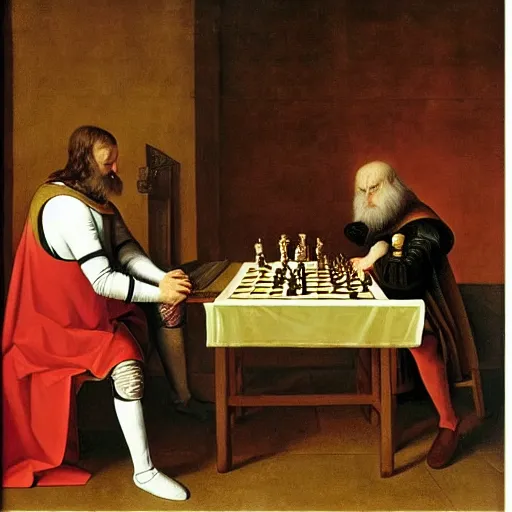 Image similar to portrait of a medieval King playing chess by George Stubbs, renaissance painting, oild painting, old master