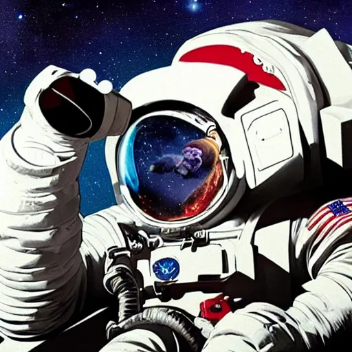 Image similar to astronaut drinking a bottle bear on the moon