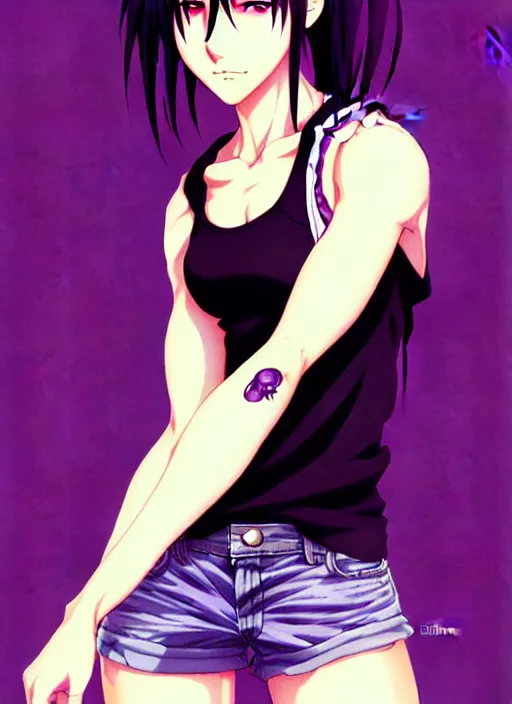 a portrait of revy from black lagoon, black tank top