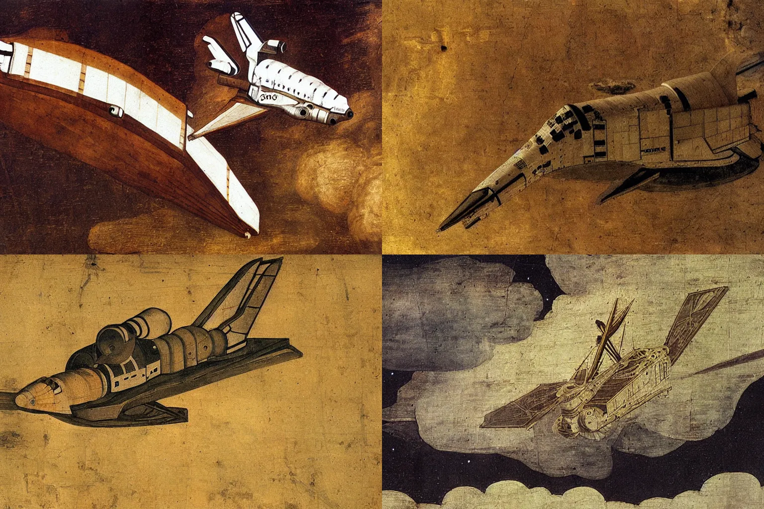 Prompt: space shuttle painted by Leonardo da Vinci
