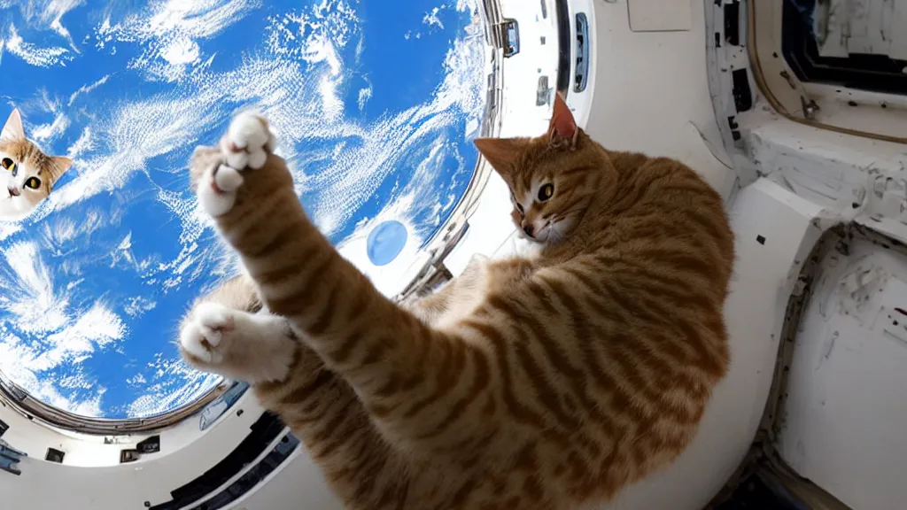 Image similar to Photo of a cat floating inside the ISS