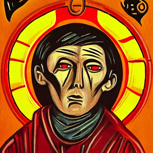 Image similar to Alexandr Abdulov portrayed in an infernal cultist icon