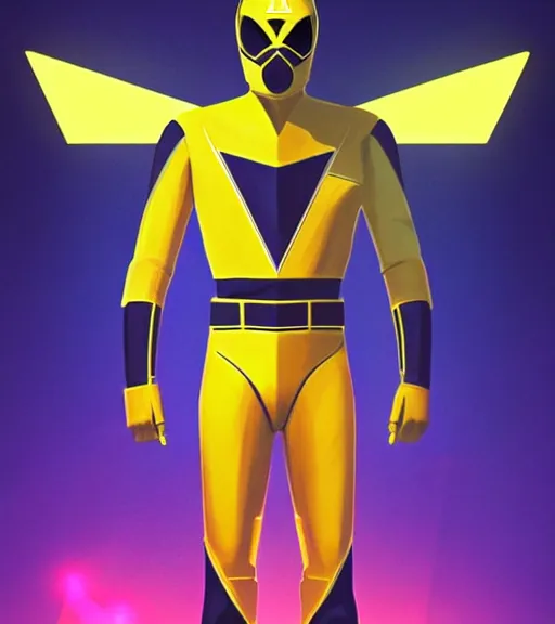 Image similar to symmetry!! yellow ranger, thunderbolt shaped viser!! solid cube of light, hard edges, product render retro - futuristic poster scifi, lasers and neon circuits, brown skin man egyptian prince, intricate, elegant, highly detailed, digital painting, artstation, concept art, smooth, sharp focus, illustration, dreamlike, art by artgerm