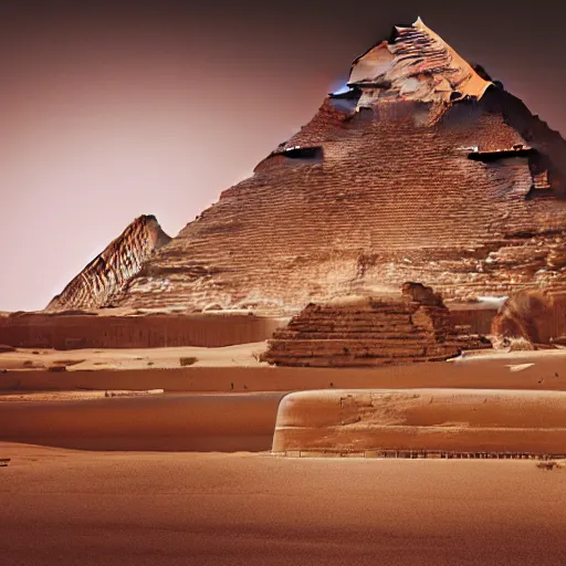 Image similar to a photo of a beautiful intricate epic futuristic hyper detailed cyber sphynx of egypt, cinematic lighting, taken with tilt shot