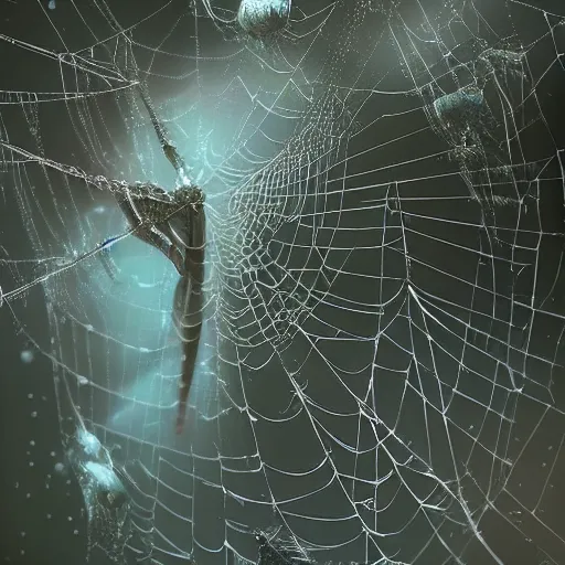 Prompt: alien world spiderwebs, concept art, wlop, hyper detailed,