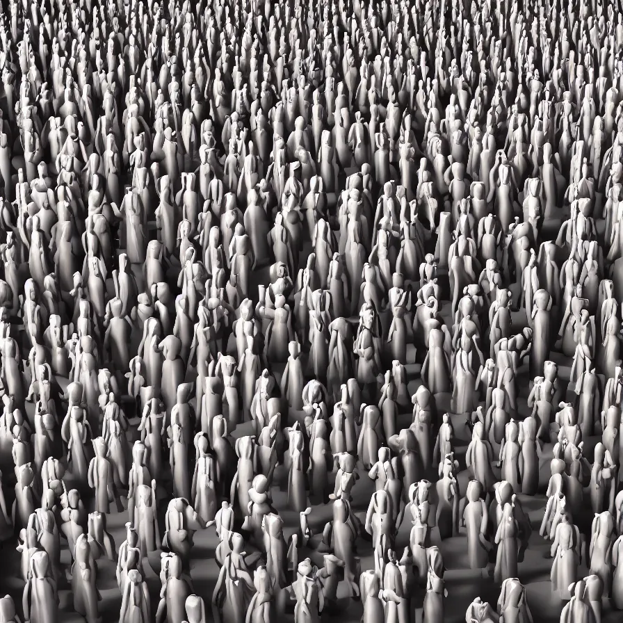 Image similar to Realistic illustration of a 3d render of Useless people, recognized activists making money, community, confused, question marks, depressive, crystal castles