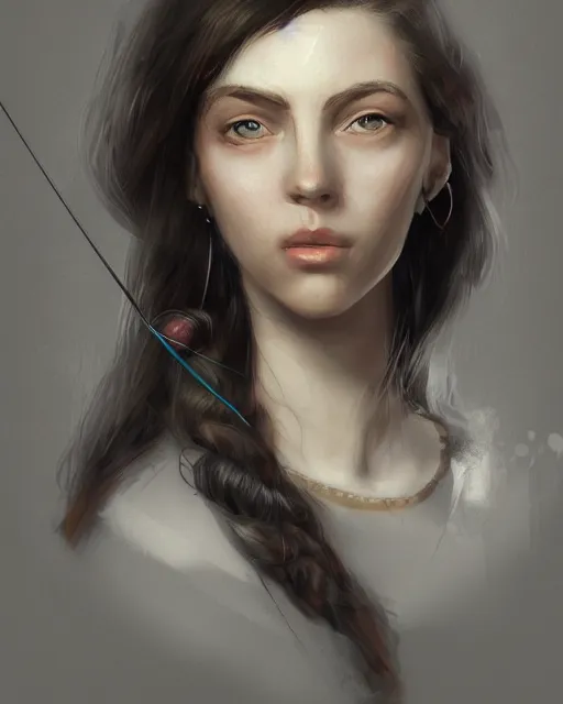 Image similar to potrait bust of young woman archery gitl, artstation trending, concept art, digital painting