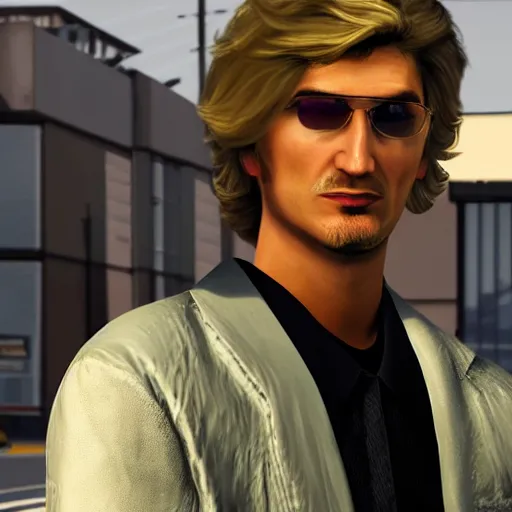 Image similar to closeup of handsome gigachad XQC as a GTA character in a loading screen