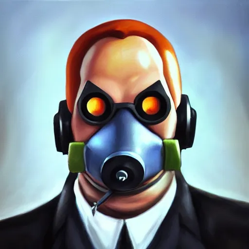 Image similar to pyro from team fortress 2, portrait, oil painting, high detail