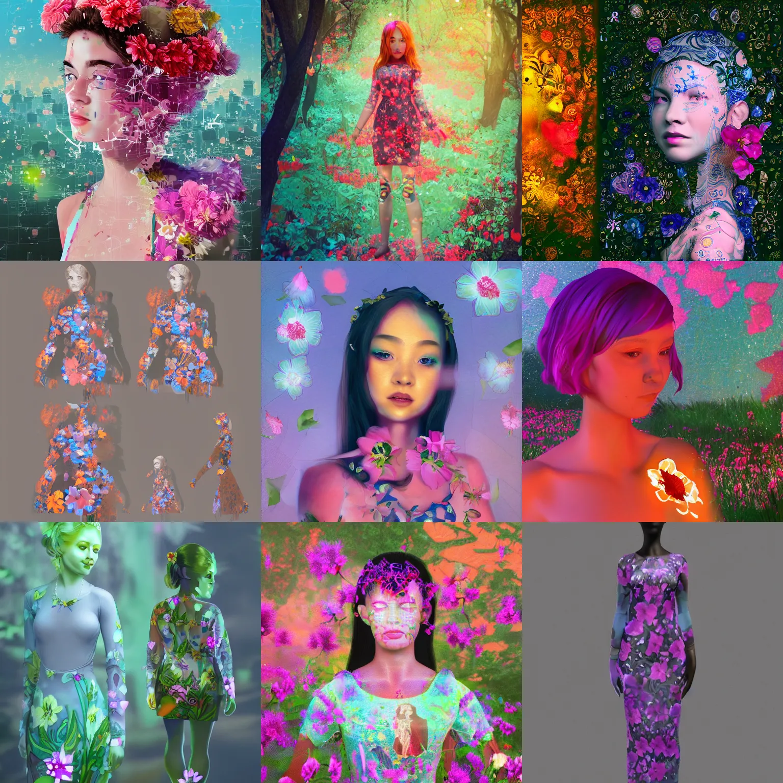 Prompt: ai - generated art, generated by an ai image generator who read this caption. tags : detailed, self - aware, design your own avatar, lady with glowing flowers dress, matte painting, trending on artstation