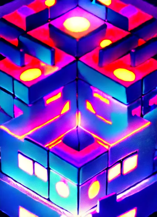 Image similar to symmetry!! product render poster puzzle cube scifi, glowing lights!! intricate, elegant, highly detailed, digital painting, artstation, concept art, smooth, sharp focus, illustration, art by artgerm