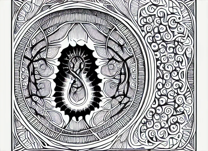 Image similar to symmetry! human fetus, intricate filigree, elegant, highly detailed, centered, concept art, smooth, sharp focus, lineart, illustration, 3 d occlusion, penned with black on white on gray, 8 k