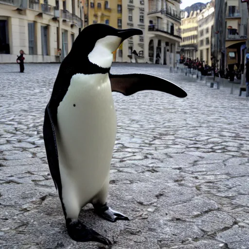 Prompt: a penguin in grenoble