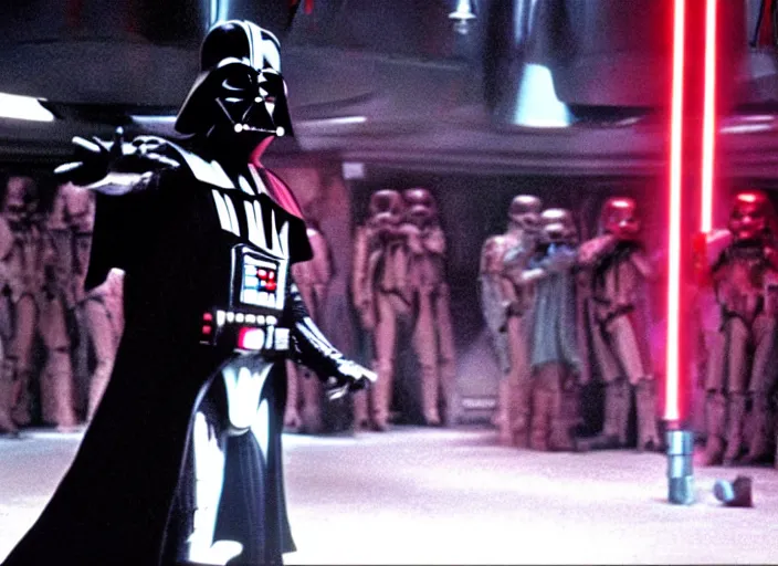 Image similar to film still of Darth Vader dancing at a disco club in Star Wars The Empire Strikes Back,