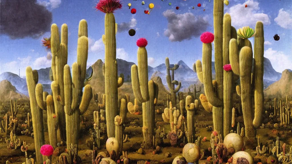 Prompt: cacti surrounded by a single colorful! ( lovecraftian ) humanoid fungus tower white! clear empty sky, a high contrast!! ultradetailed photorealistic painting by jan van eyck, audubon, rene magritte, agnes pelton, max ernst, walton ford, andreas achenbach, ernst haeckel, hard lighting, masterpiece