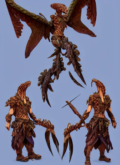 Image similar to Aspis a fantasy charater Proto-Slavic mythology, a winged snake with two trunks and a bird's beak. Aspis is invulnerable to conventional weapons, it cannot be killed with a sword or arrow, but can only be burned, full body, detailed and realistic, 4k, top-artstation, inspired blizzard games, octane render