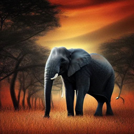 Prompt: Carnivorous elephant walking through the savannahs, dark, moody, foggy, Anime Art Style