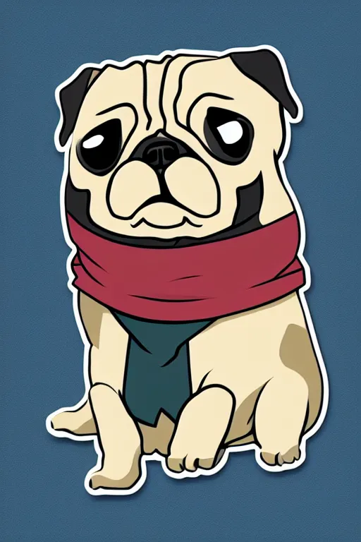 Prompt: Pug as a evil killer, sticker, colorful, illustration, highly detailed, simple, smooth and clean vector curves, no jagged lines, vector art, smooth