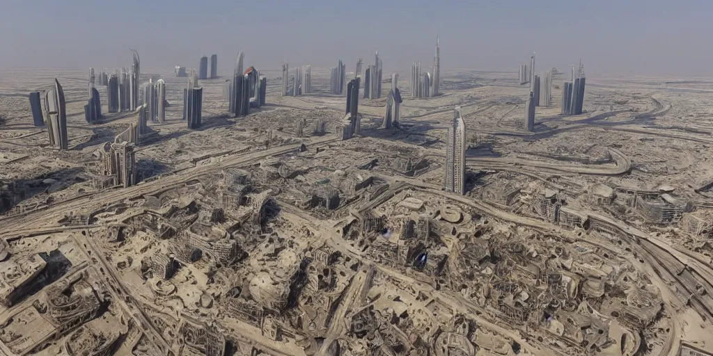 Image similar to ultra detailed and realistic picture of dubai abandoned and semi - destroyed