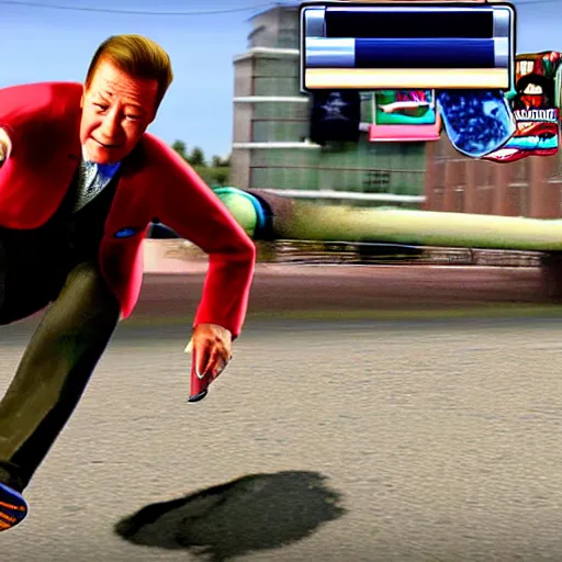 Image similar to michael portillo kick flips a skateboard, playstation 2 video game screenshot