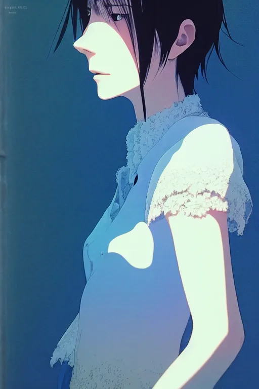 Image similar to a portrait of the sapphire herald in an elegant summer blouse, by makoto shinkai, by akihiko yoshida, by zdzislaw beksinski, by dariusz zawadzki, artbook, tone mapped, deep blues, shiny, soft lighting