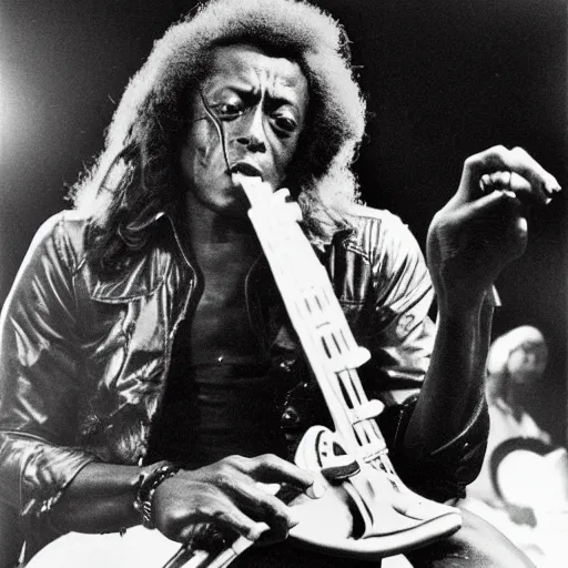 Prompt: miles davis playing guitar in led zeppelin