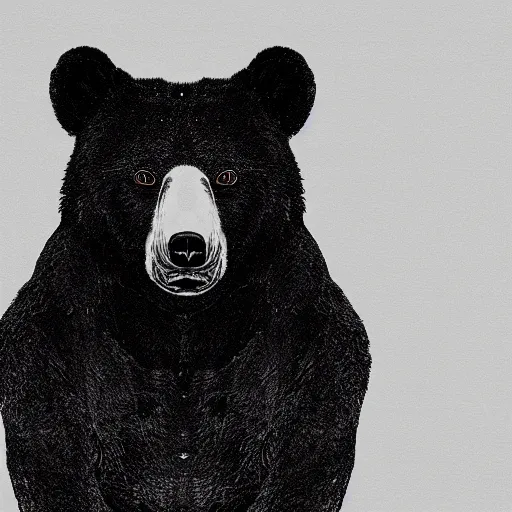 Image similar to a black and white image of a bear's head, an album cover by Yasutomo Oka, reddit contest winner, sots art, official art, black background, wallpaper