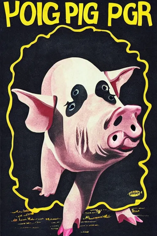 Image similar to a poster for a horror movie about a pig 1984