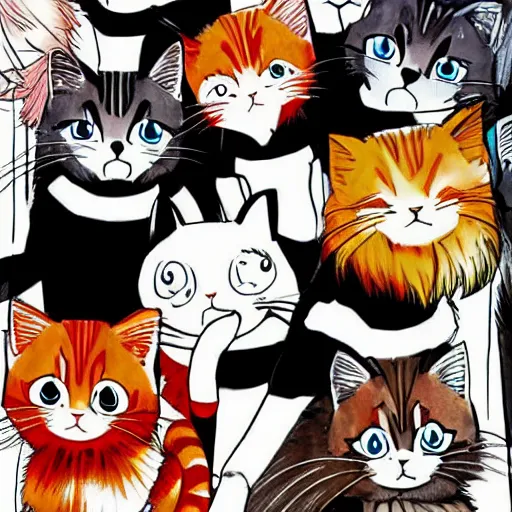 Prompt: manga cats comic anime