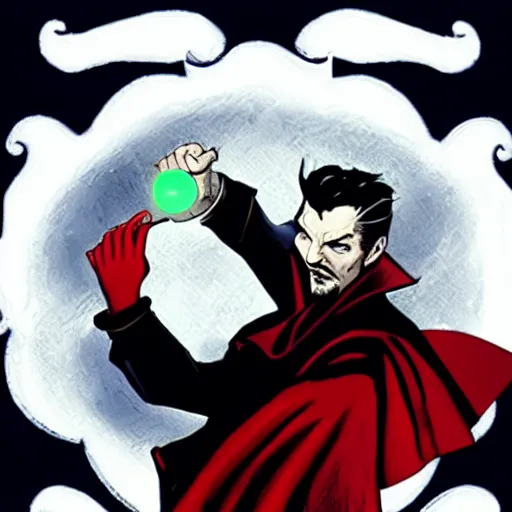 Prompt: dr strange holding a black towelette to his eye