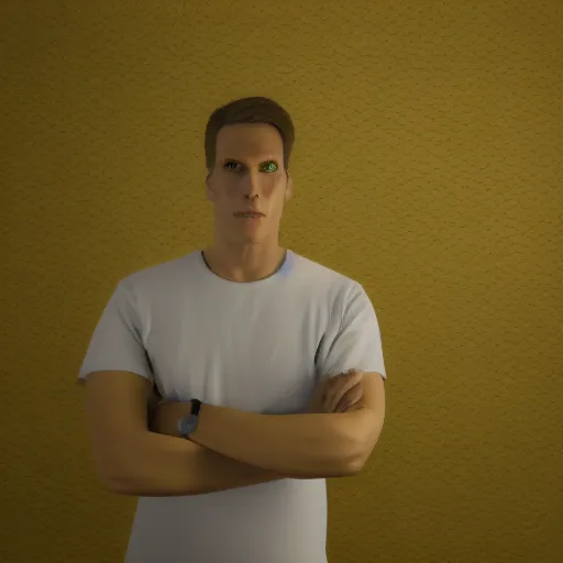 Image similar to 3 d render of jerma 9 8 5, jerma in a liminal space, non - euclidean space, office space, worn mono - yellow wallpaper, old moist carpet, inconsistently - placed fluorescent lighting, high octane, blender, 3 d render