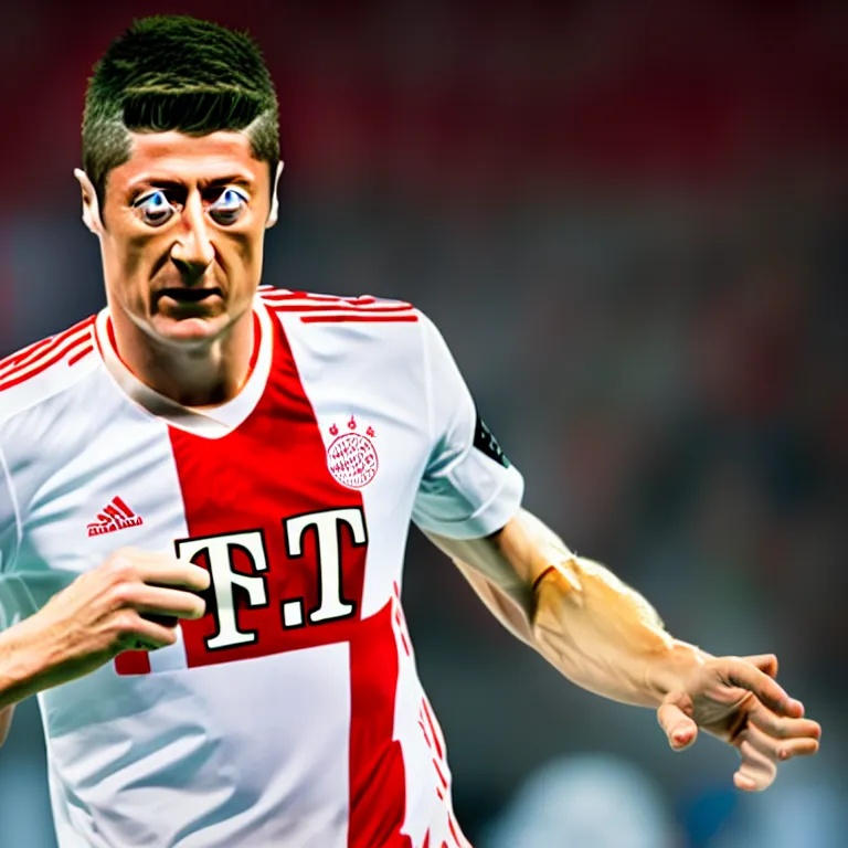 Image similar to robert lewandowski as play in toilet, photorealiscic face, golden skin, dark backgroud, lasers