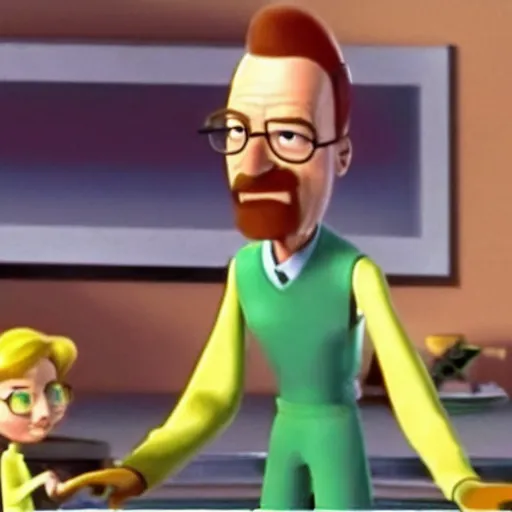 Prompt: A screenshot of Walter White in Meet The Robinsons (2007), low quality, vhs quality