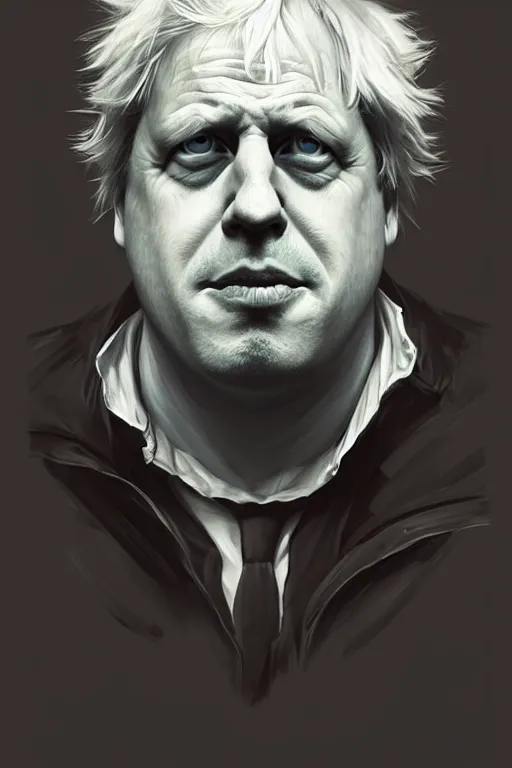 Image similar to Boris Johnson as Rick Sanchez, realistic portrait, symmetrical, highly detailed, digital painting, artstation, concept art, smooth, sharp focus, illustration, cinematic lighting, art by artgerm and greg rutkowski and alphonse mucha