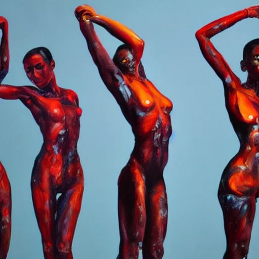 Prompt: body sculptures made with oil painting, brush strokes, volumetric
