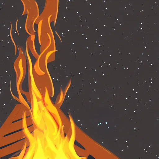 Prompt: close up of a campfire in the night, digital art