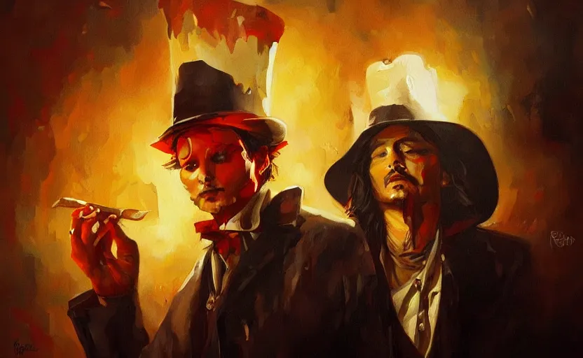 Image similar to a painting of pizza depp trending on artstation in the style of greg rutkowski