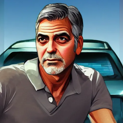 Prompt: george clooney in gta v art t stephen bliss