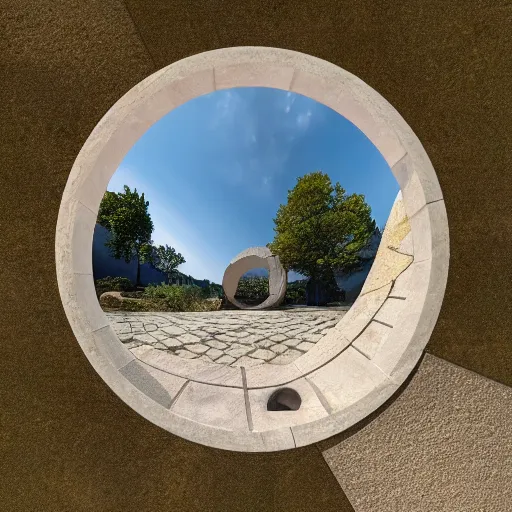 Image similar to 4k HDR circular stone portal | opens to space surrounded by realistic flowers