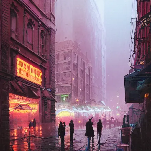 Prompt: movie scene of a downtown, lviv, a very misty day, a neon sign, by ian mcque ferdinand knab, makoto shinkai and lois van baarle, artgerm, pixar, ilya kuvshinov,, tom bagshaw, global illumination